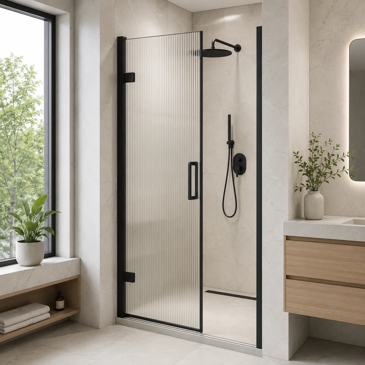 fluted glass shower partition 10