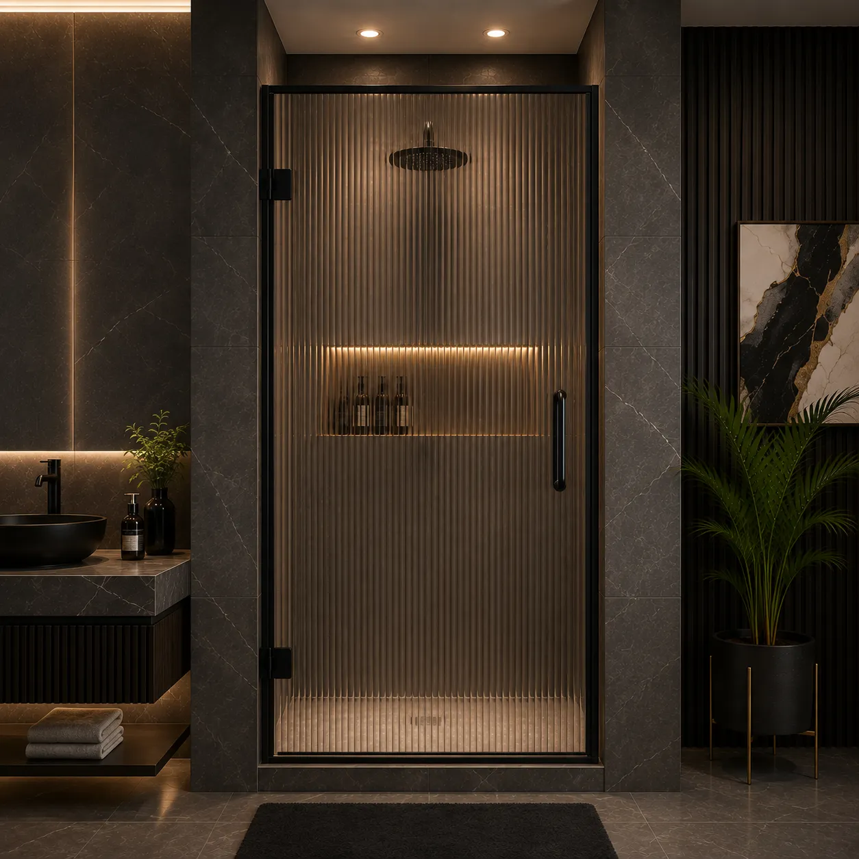 fluted glass shower partition 1